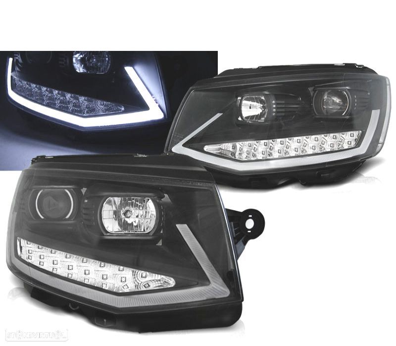 CONJUNTO DE FARÓIS PARA VOLKSWAGEN VW T6 15-19 COM DRL PRETOS COM INTERMITENTE LED - 1