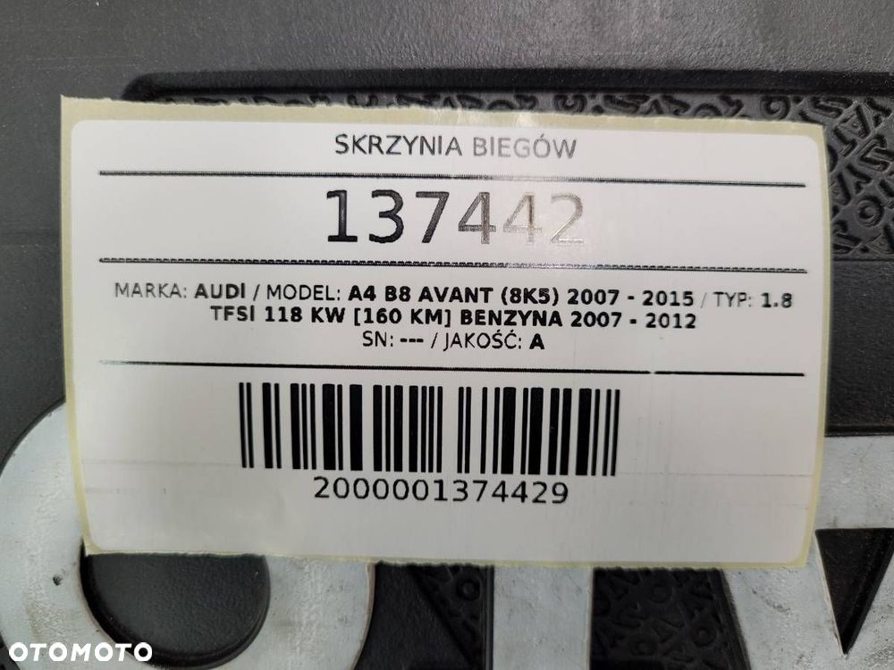SKRZYNIA BIEGÓW MANUALNA AUDI A4 B8 1.8 TFSI 160KM LLV - 10