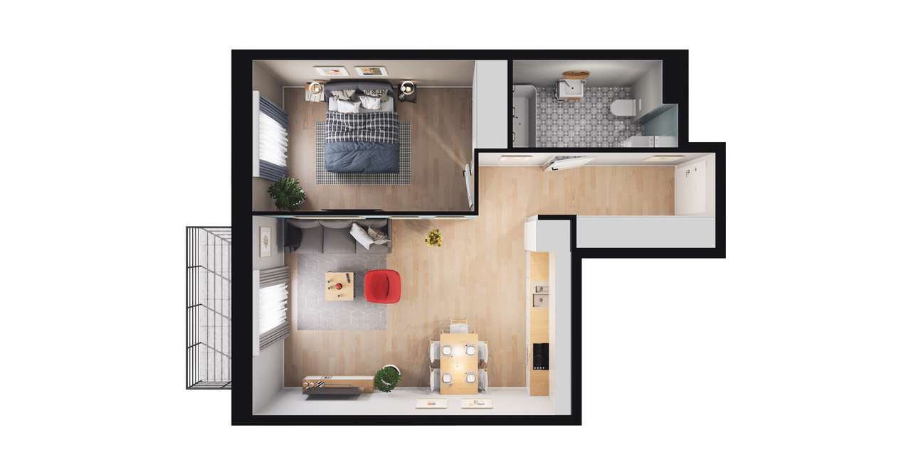 2-pokojowe mieszkanie 48m2 + balkon - Pełny obrazek: 2/14