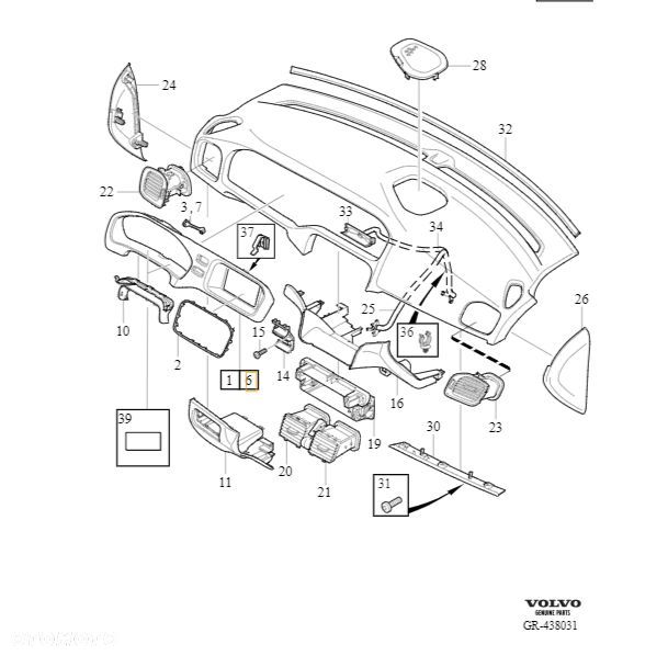 VOLVO V40 V40CC obudowa ramka deski rozdzielczej 5 cali OE 31393109 - 2