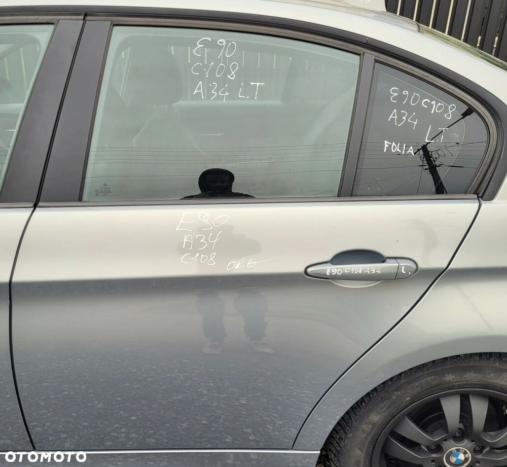 DRZWI LEWY TYŁ TYLNE BMW E90 A34 ARKTIS METALIC ORYGINALNY LAKIER C108 - 1