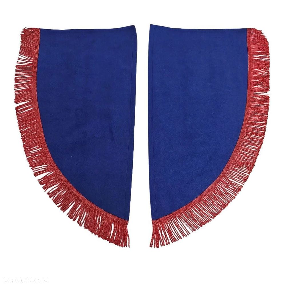 ZASŁONY BOCZNE SKOSY TIR BUS -materiał : WELUR -Niebieski + Frędzle Czerwone - 1