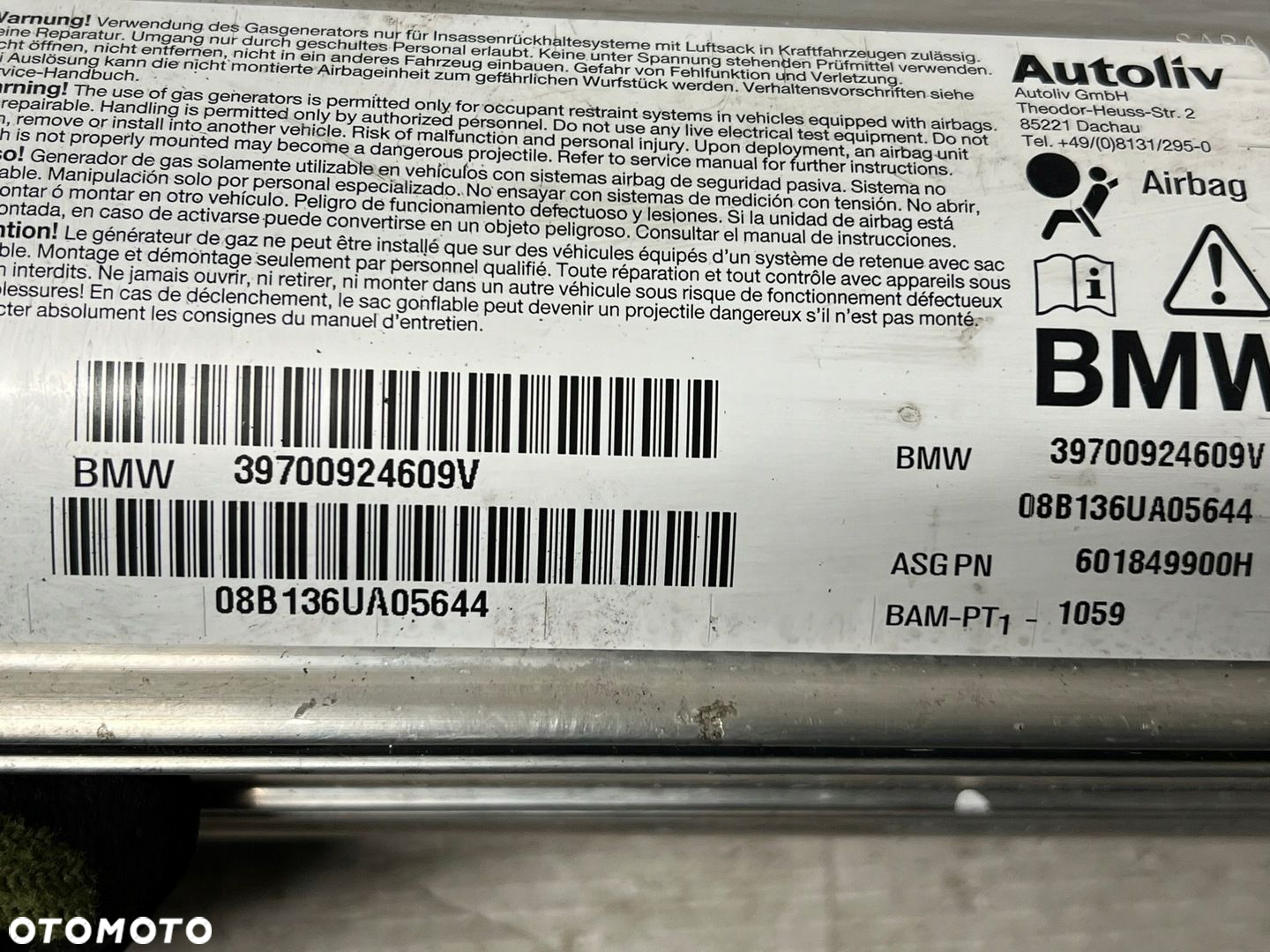 PODUSZKA PASAŻERA AIRBAG BMW 6 E63 E64 39700924609 - 7