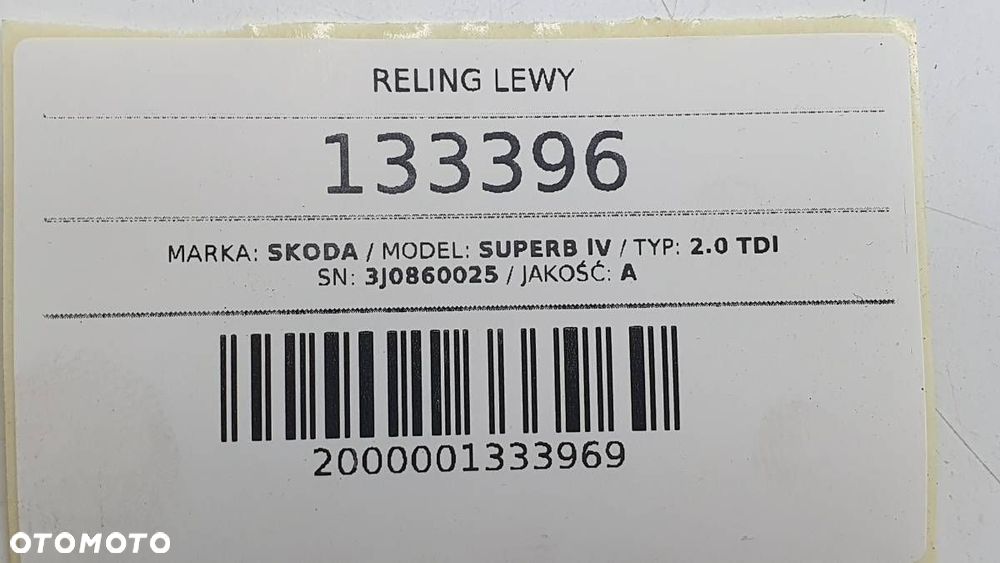 RELING LEWY DACHOWY SKODA SUPERB IV KOMBI 3J0860025 ORYGINAŁ CZARNY - 7