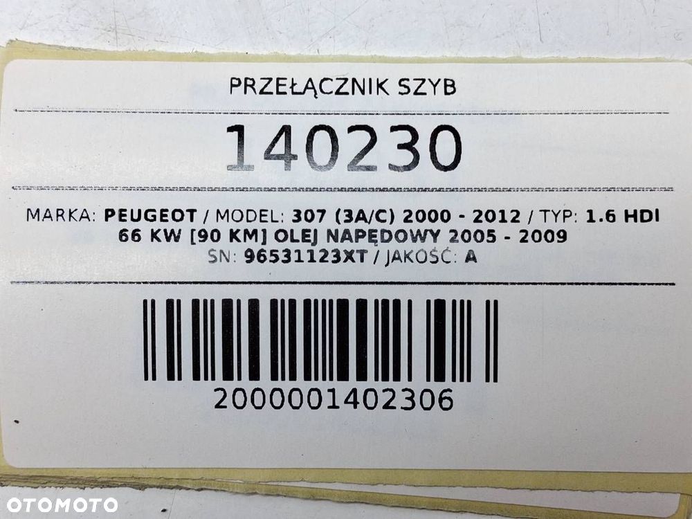 PRZEŁĄCZNIK SZYB PEUGEOT 307 96531123XT - 5