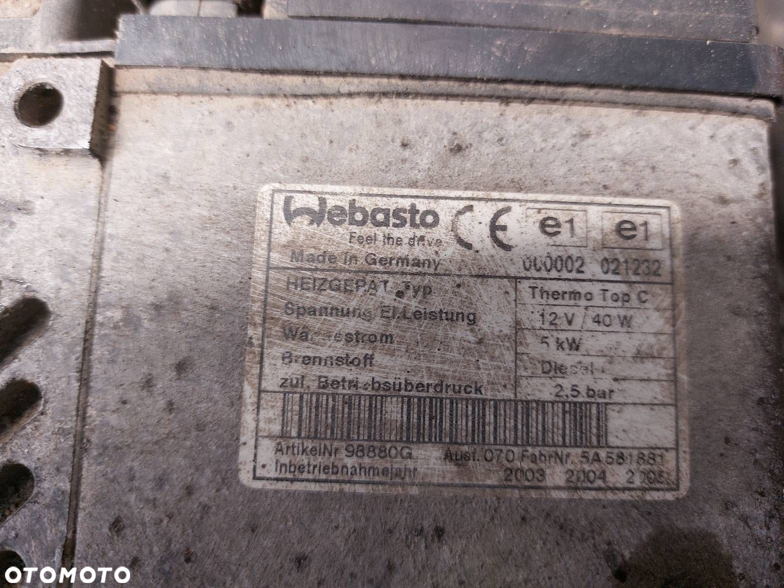 WEBASTO OGRZEWANIE POSTOJOWE PEUGEOT 807 I 2.2 HDI 98880G - 3