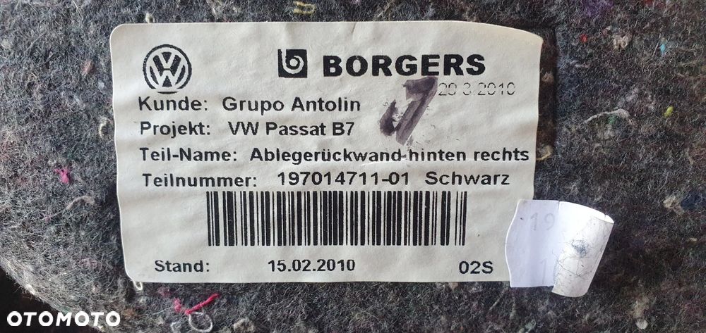 Boczek drzwi tapicerka prawy tył tylna prawa VW Passat B7 Kombi - 8