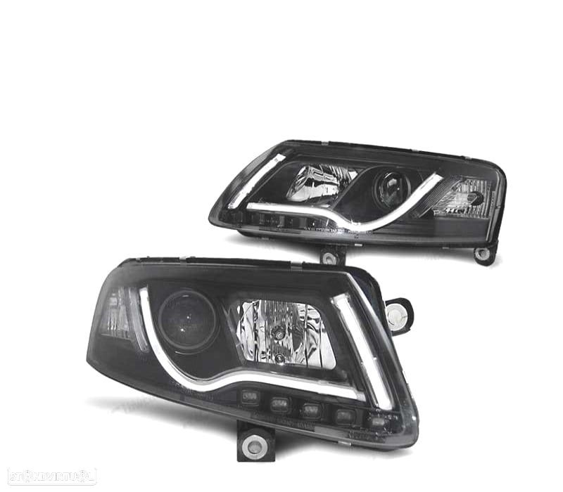 FARÓIS COM LUZ DIURNA TUBE XENON AUDI A6 4F 04-08 FUNDO PRETO - 1