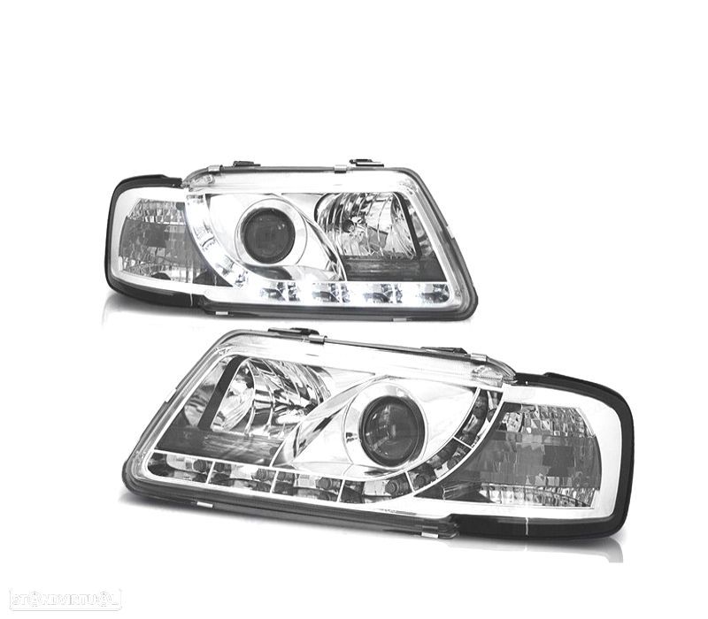 FARÓIS AUDI A3 8L 96-00 LUZ DIURNA FUNDO CROMADO - 1