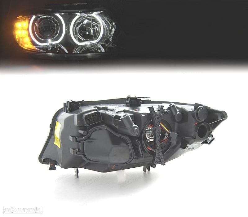 FARÓIS BMW E90 E91 08-11 ANGEL EYES PISCA EM LED FUNDO PRETO - 2