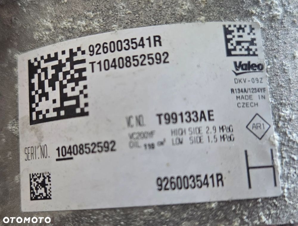 NISSAN MICRA K14 SPRĘŻARKA KOMPRESOR KLIMATYZACJI 926003541R RENAULT CLIO V DACIA SANDERO II 1.0 TCE I-GT T1040852592 VALEO - 3