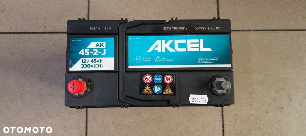 AKUMULATOR AKCEL 12V 45Ah 330A LEWY PLUS NOWY - 1