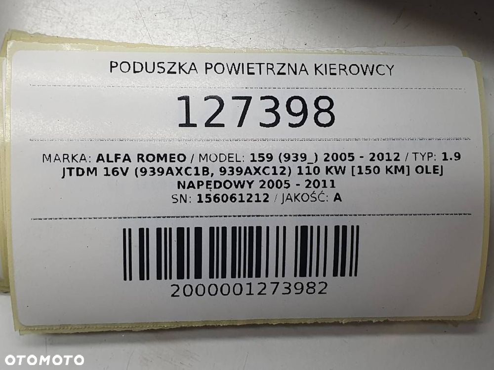 PODUSZKA POWIETRZNA KIEROWCY AIRBAG ALFA ROMEO 159 156061212 - 5