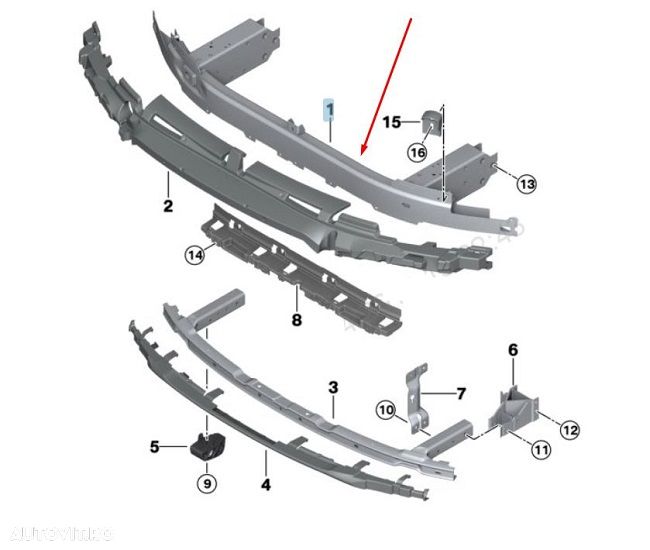 Trager panou central Bmw Seria 5 (G30/G31), 05.2017-, Seria 7 (G11/G12), 07.2015-; Seria 8 (G14/G15), 05.2018-, Fata, superior, - 1