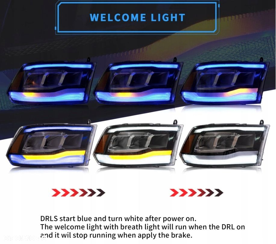 Reflektor Lampa kpl Vland Full Led Neon Tuning Dodge Ram IV 4 08-24 Classic - 9