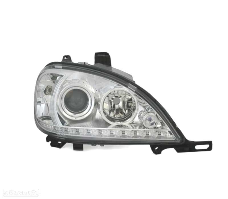 FARÓIS COM LUZ DIURNA LED MERCEDES ML W163 02-05 FUNDO CROMADO - 3