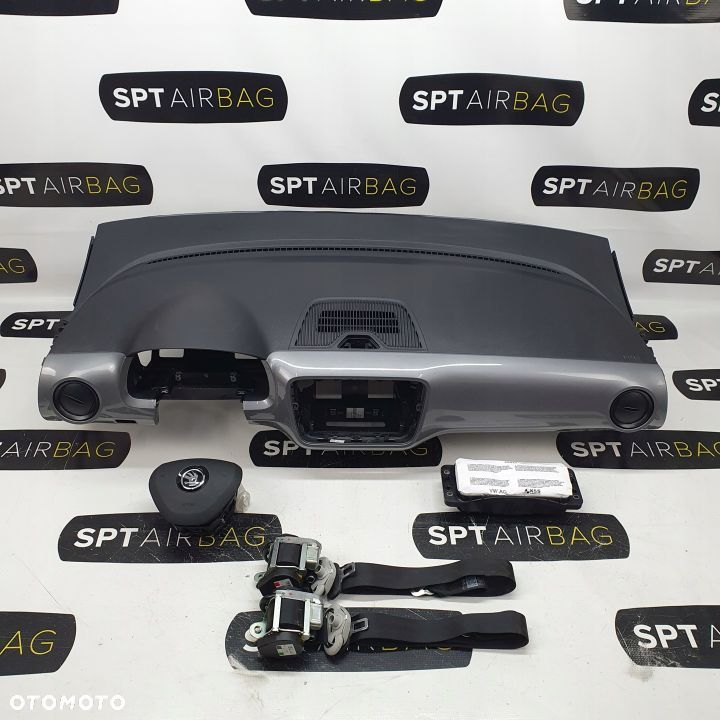 SKODA CITIGO DESKA ROZDZIELCZA KONSOLA KOKPIT PULPIT PODUSZKI AIRBAG AIR BAG PASY KIT SET - 1