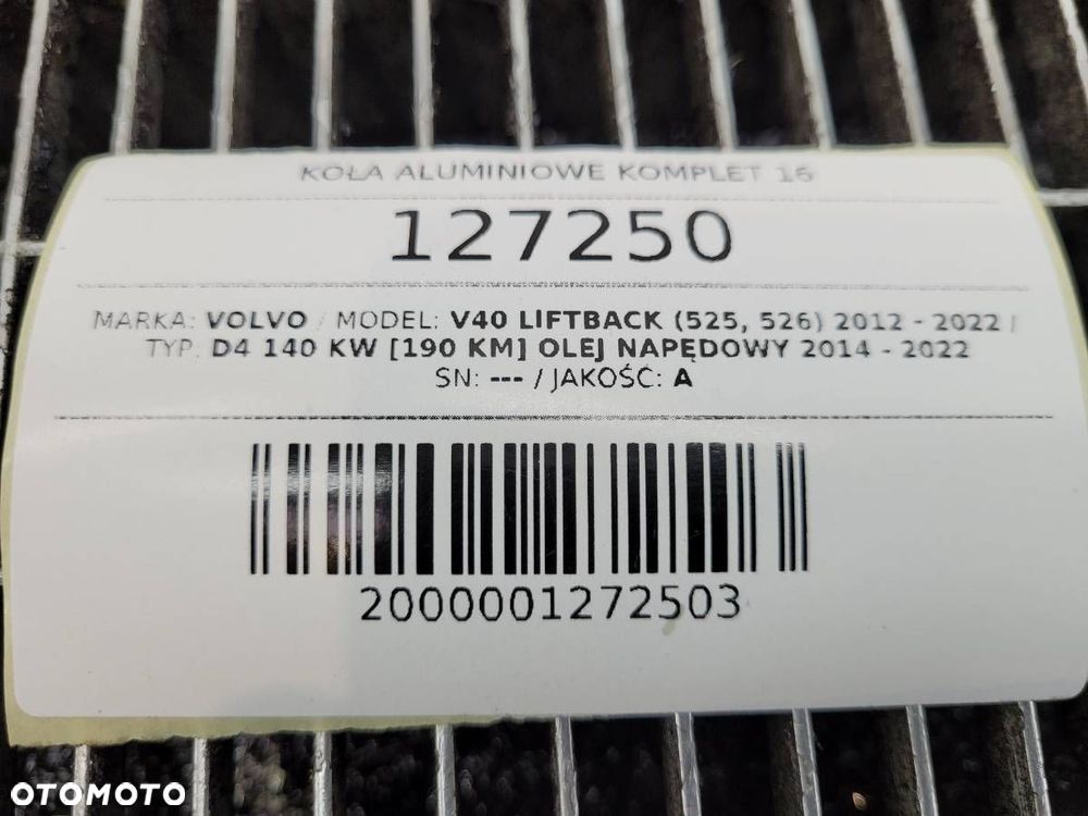 KOŁA FELGI ALUMINIOWE 7J ET50 5X108 OPONY 205/55/16 VOLVO V40 II 31423322 - 16