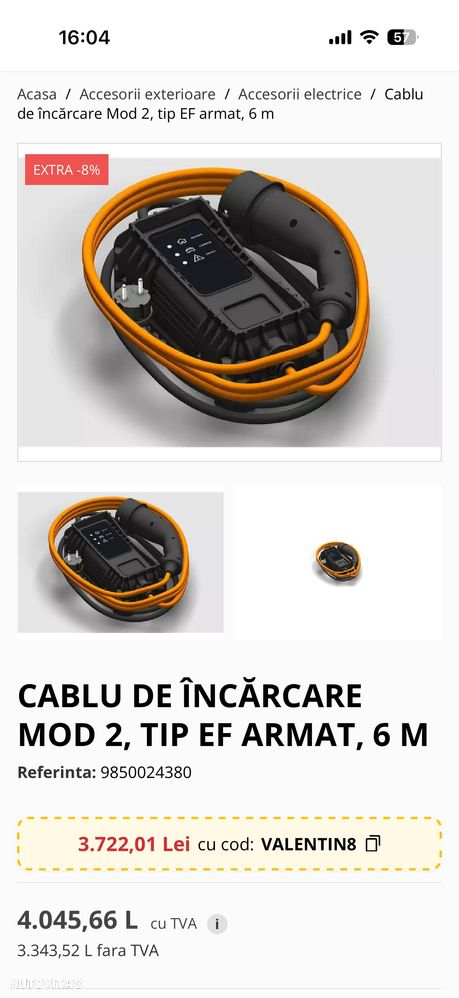 Cablu incarcare priza 220V 3,6 kw PEUGEOT, CITROEN, OPEL Electric an 2019-2025 original cod 9844469880 - 6