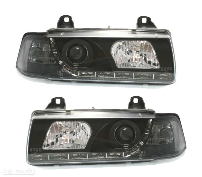 FARÓIS FRONTAIS LUZ DIURNA LED BMW SERIE 3 E36 COUPE + CABRIO FUNDO PRETO - 1