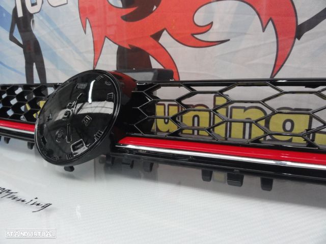 Grelha frontal com espaço para símbolo em preto piano brilhante com risca vermelha para VW golf 7 12-17 GTI LOOK em plástico ABS - 6