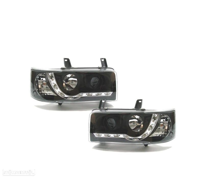 FARÓIS VOLKSWAGEN VW T4 TRANSPORTER 90-03 LUZ LED DIURNA FUNDO NEGRO - 1