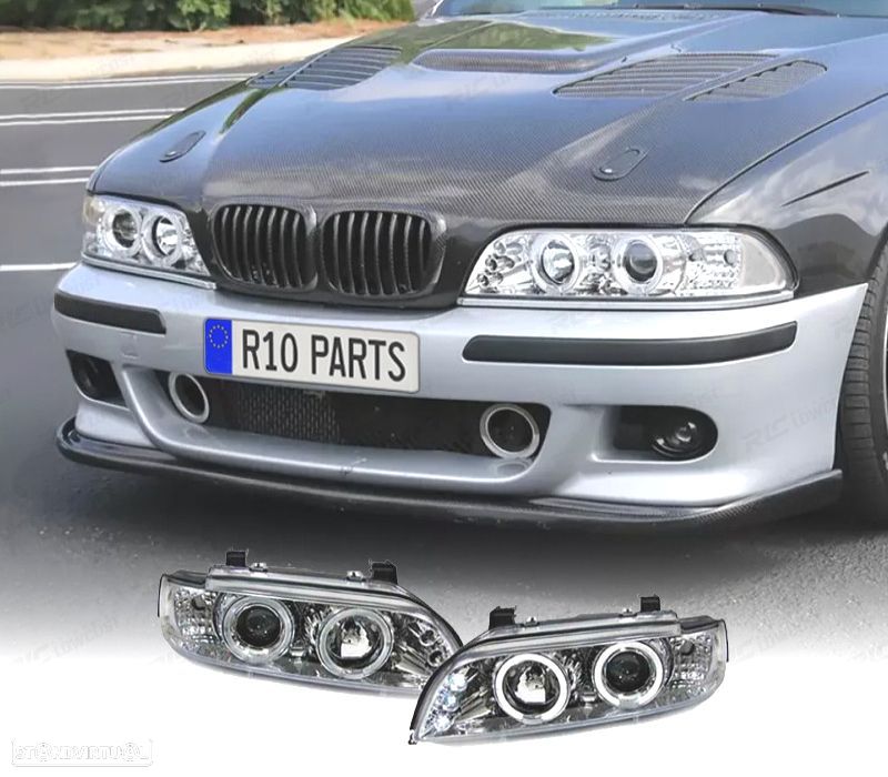 FARÓIS ANGEL EYES CCFL BMW E39 95-00 MANUAL FUNDO CROMADO - 2