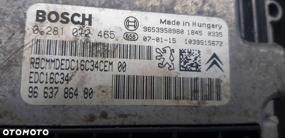 ZESTAW IMMO  PEUGEOT 207 1.6 HDI 110KM 0281012465 9663786480 - 4
