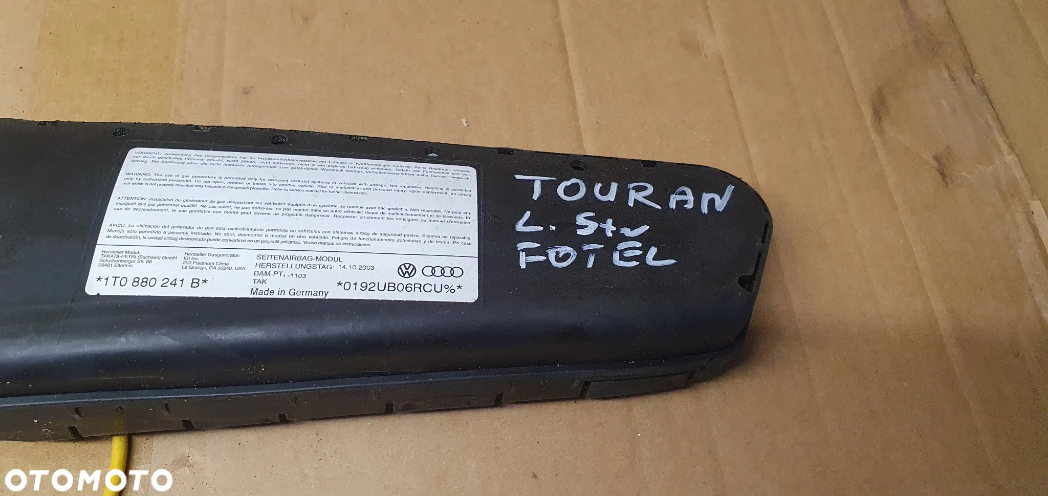 Poduszka fotela kierowcy lewa AIRBAG VW Touran 1T0880241B - 3