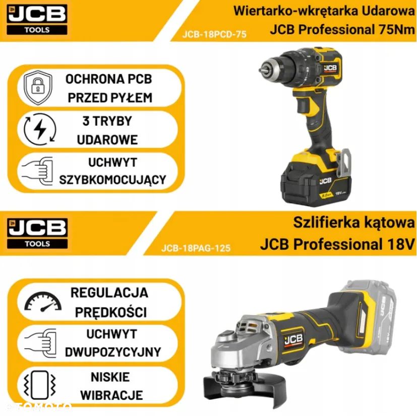 ZESTAW 18V WIERTARKO-WKRĘTARKA 75nm + SZLIFIERKA 2x5AH + TORBA ORYGINAŁ JCB - 3