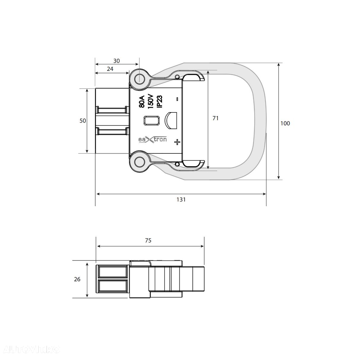 Mufă 80 A DIN, 25 mm2 - conector baterie - 3
