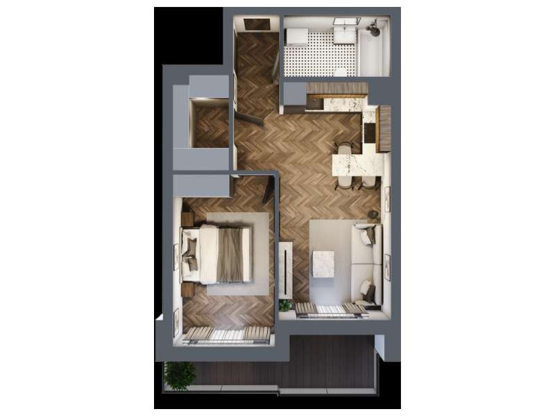 Mieszkanie, 43.13m², 2 pokoje, 2 piętro, B-KLM12-LM11, Nowe Horyzonty