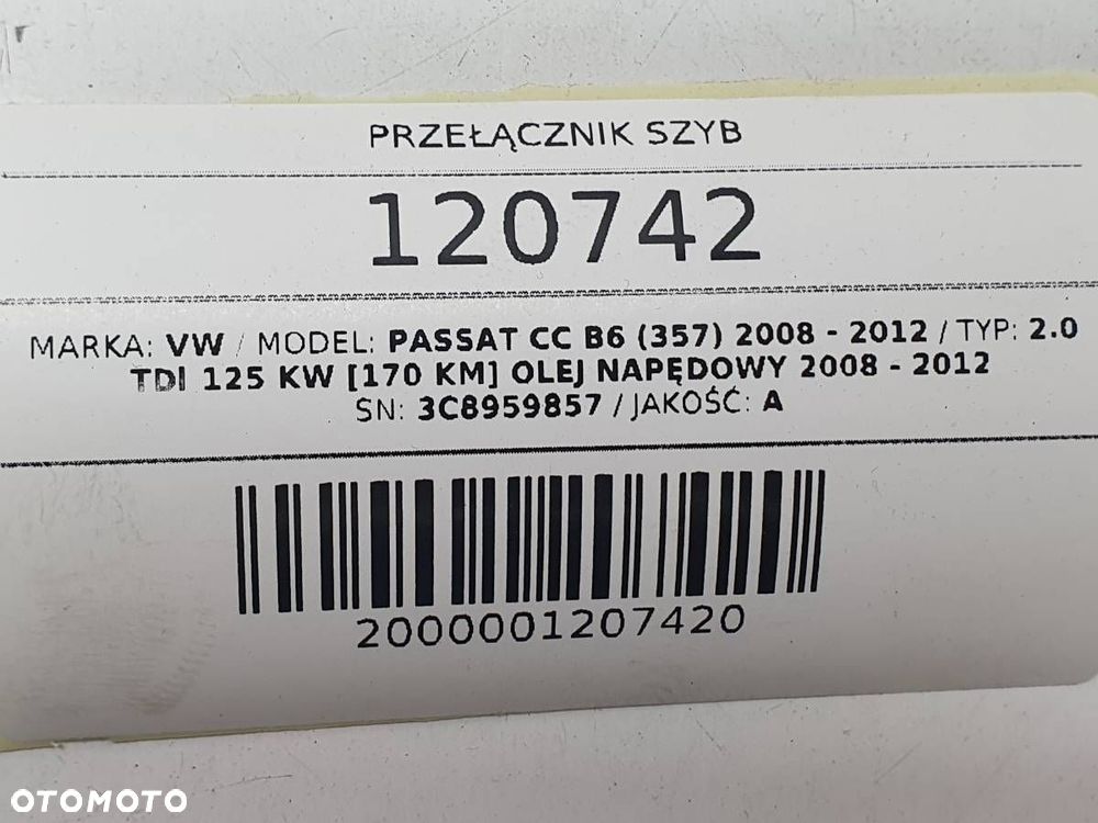 PRZEŁĄCZNIK SZYB PRZÓD PRZEDNI LEWY VW PASSAT CC B6 5K0959565 3C8959857 - 9