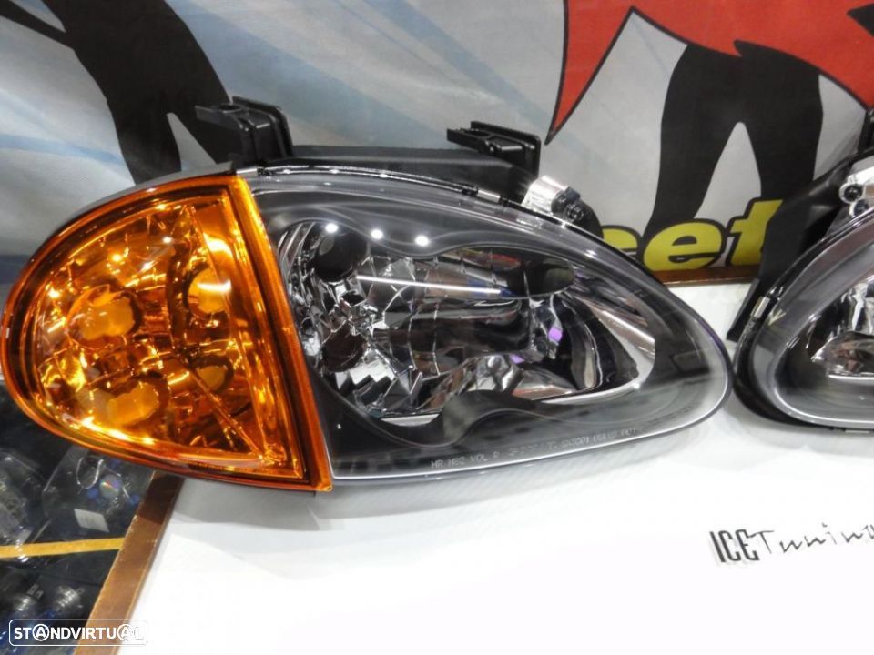 Faróis frontais com lâmpadas HOD 5000k para Honda crx del sol 92-97 JDM Fundo preto + piscas laranja EURO look - 4
