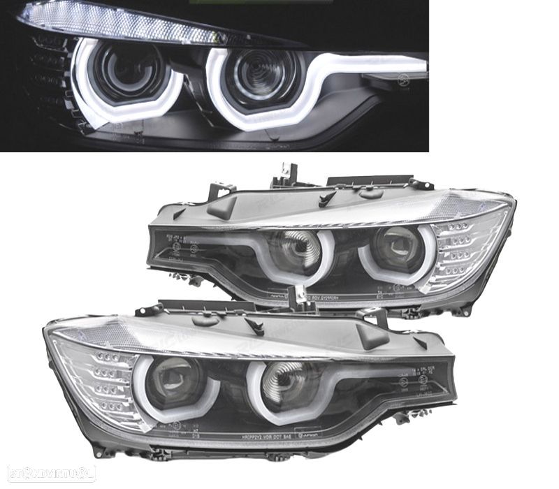 FARÓIS BMW F30 F31 11-15 UTYPE PRETOS - 1