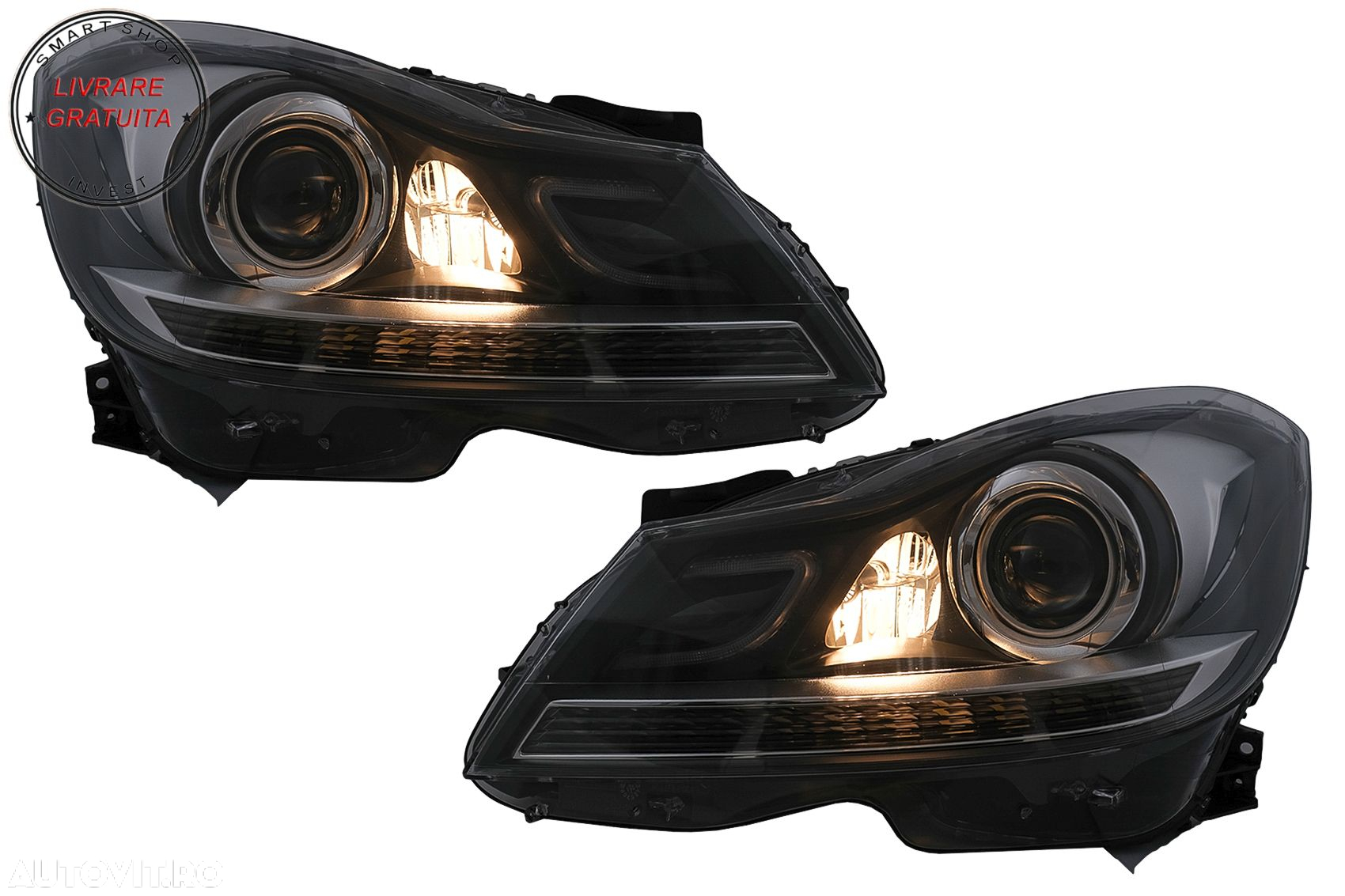Faruri LED DRL Mercedes C-Class W204 S204 Facelift (2011-2014) Negru Semnal Dinami- livrare gratuita - 8