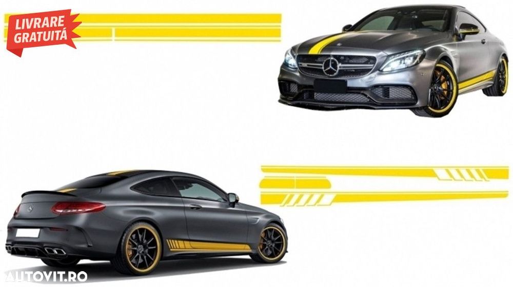 Set Stickere Capota/Plafon/Portbagaj si Laterale Galben Mat Mercedes C - 2