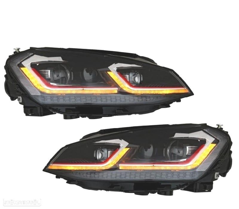 CONJUNTO FARÓIS VW GOLF 7 12-17 LOOK FACELIFT G7.5 GTI INDICADOR DINÂMICO PRETO COM BORDA VERMELHA - 2