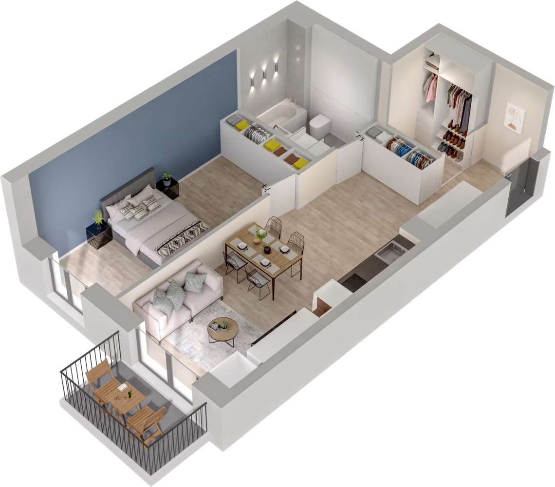 2.M.07 | 52,44 m² | 2 pokoje z balkonem| Krzyki- Gaj