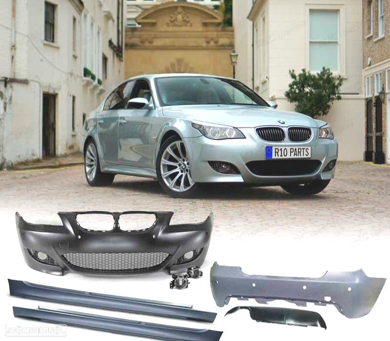 KIT CARROÇARIA BMW E60 03-07 LOOK M5 PDC SRA DUPLA SAIDA + NEVOEIROS - 1