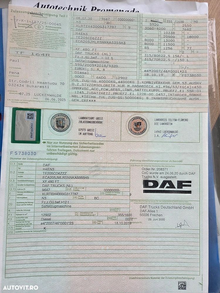 DAF XF530, 2020, 544.645km, KIT BASCULARE, cutie AUTOMATA+RETARDER 6 trepte, FRIGIDER, aer cond STATIONARE, Anvelope 80% ok, 480CP euro 6, - 35