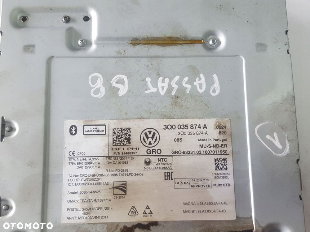 VW PASSAT B8 14-18r CZYTNIK NAWIGACJI KART SD 3Q0035874A - 2