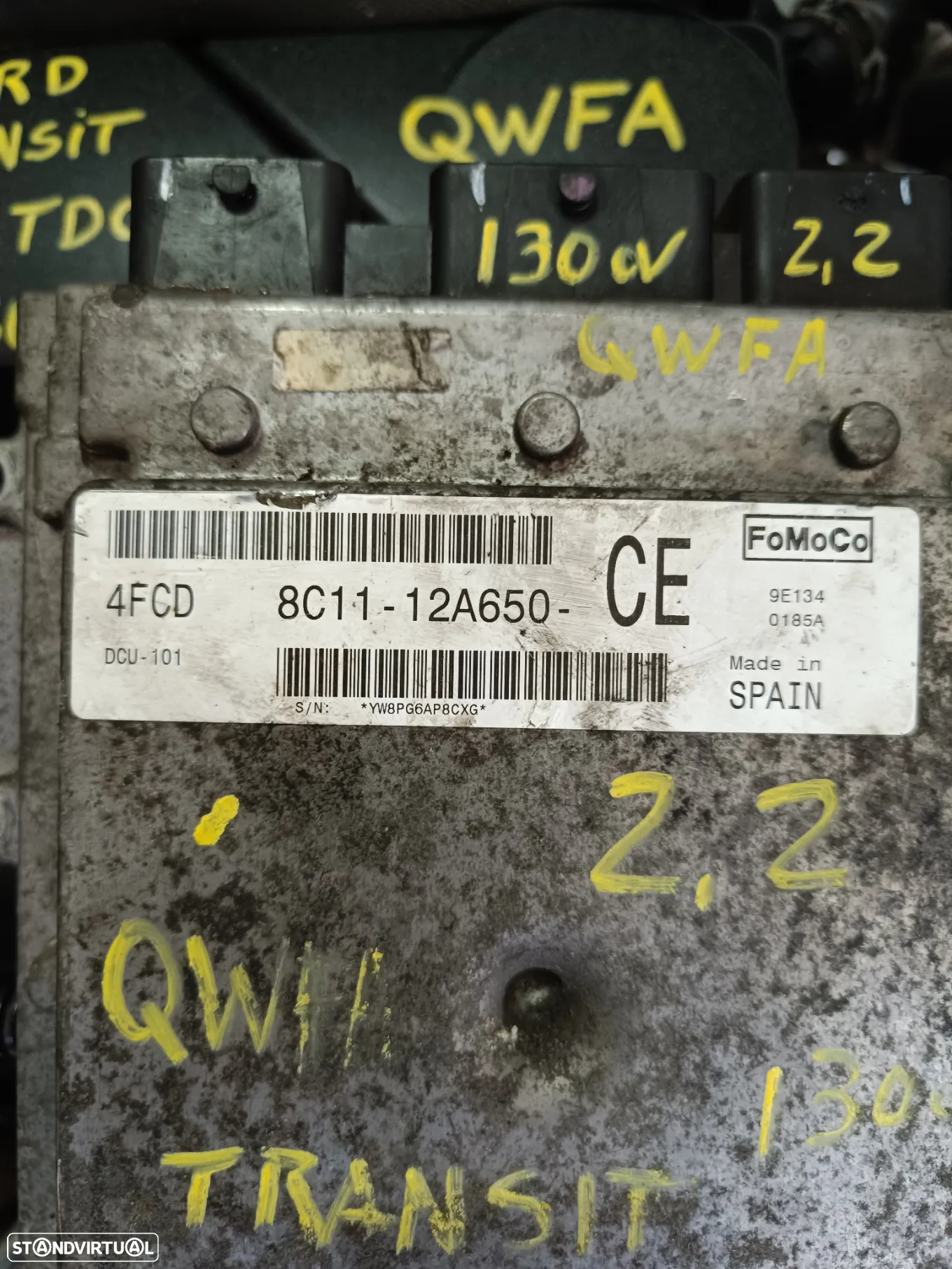 Motor Ford Transit 2.2TDCI 130cv QWFA - caixa 5 velocidades 6C1R-7002-NC centralina 8C11-12A650-CE - 4HV 4HU 4HH - 9