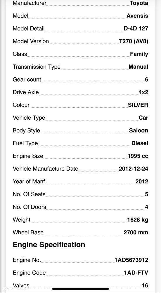 TOYOTA AVENSIS T27 09-12 r. 2,0 D4D 126 KM manualna skrzynia 6 biegów MTM EU + 2012 mtm 6f - 5