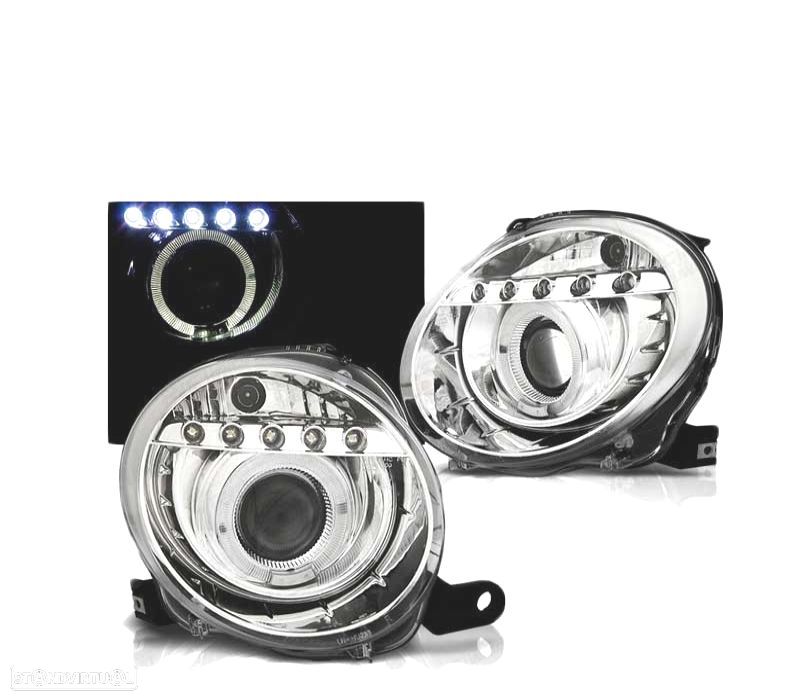 FARÓIS ANGEL EYES LED PARA FIAT 500 07- CROMADO - 1