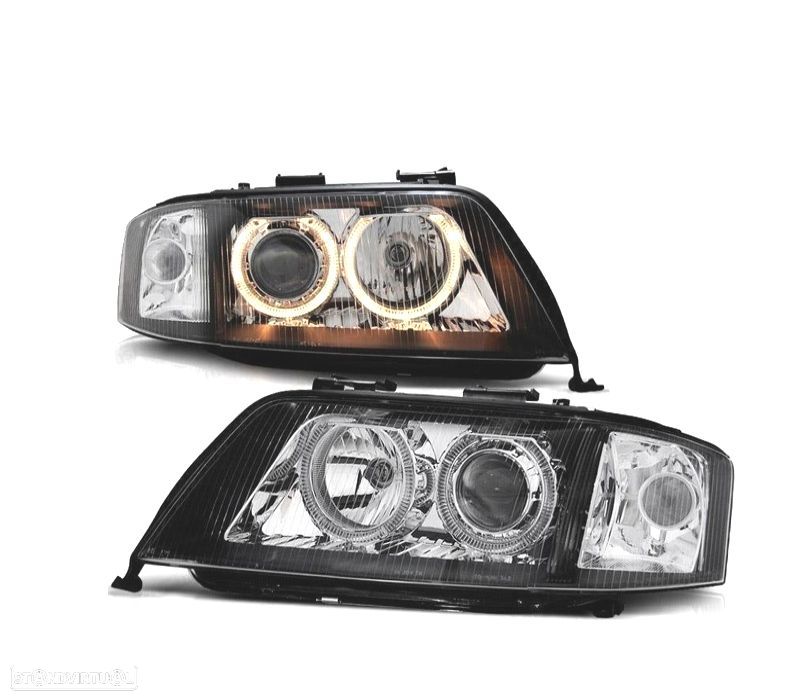 FARÓIS XENON AUDI A6 4B 97-01 ANGEL EYES FUNDO PRETO - 1