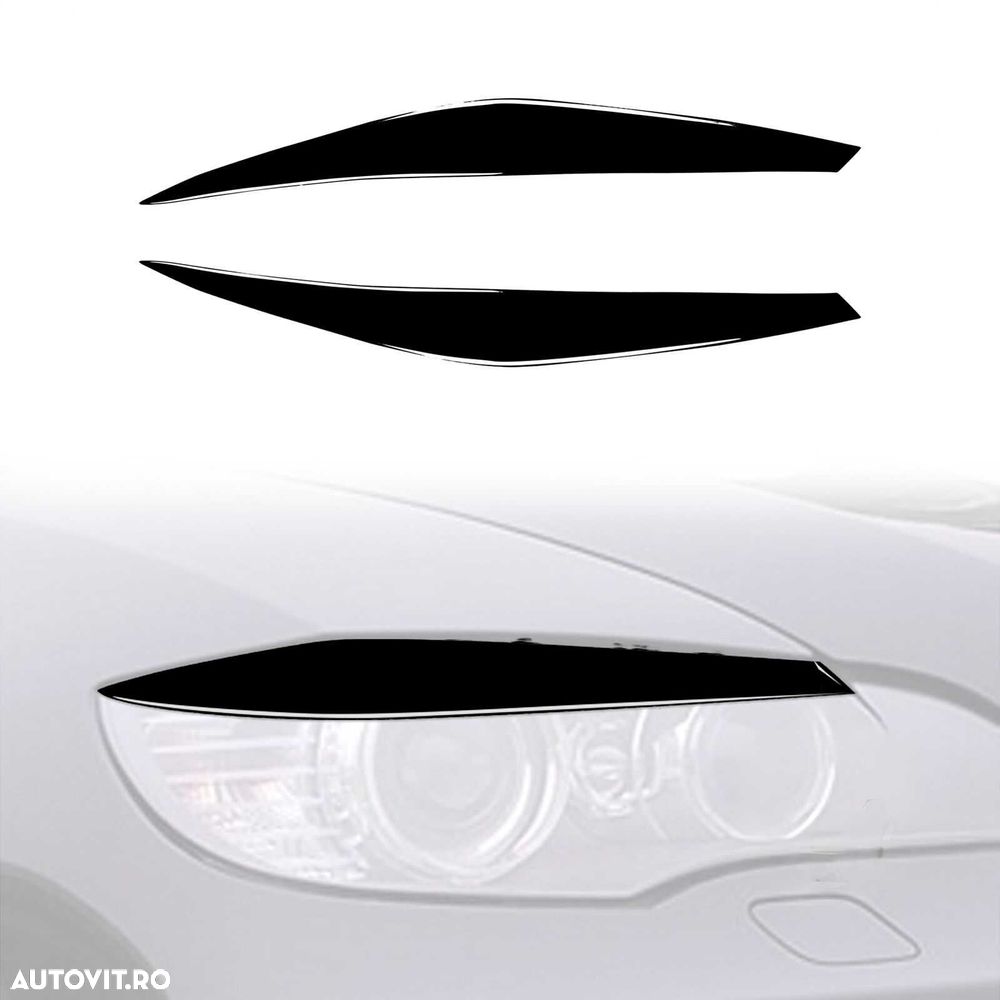Set 2 Pleoape Faruri Far Adeziv BMW X6 E71 2008 - 2014, Negru Lucios - 5