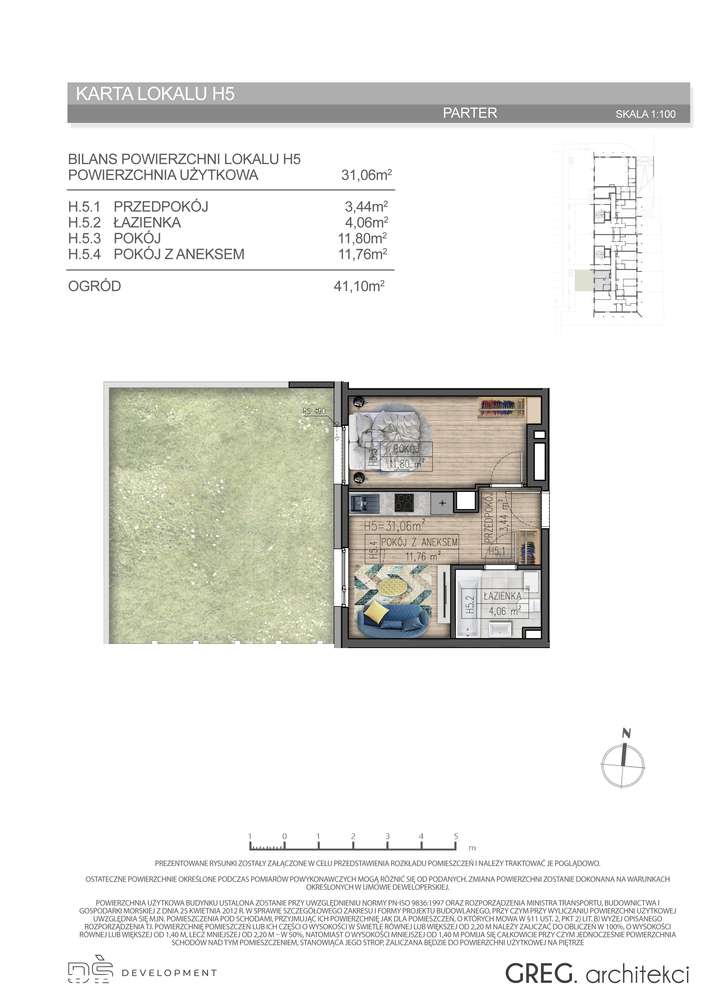 Osiedle Parkowe, Słowiańska - H5 - 31,06m2 parter z ogrodem