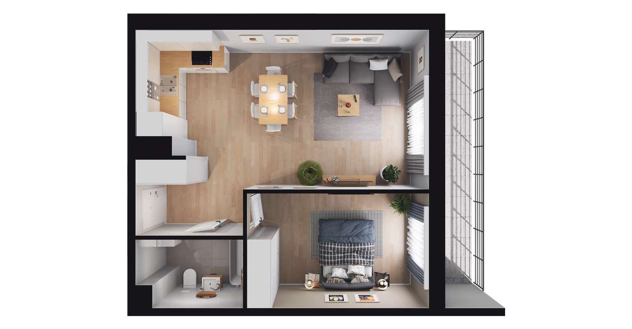 2-pokojowe mieszkanie 47m2 + balkon - Pełny obrazek: 2/23