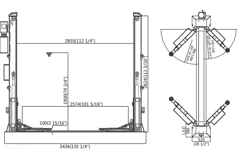 Podnośnik Dwukolumnowy ETGE-7224E 4200KG 4,2T Automat 230V/400V Elektrohydrauliczny - 8